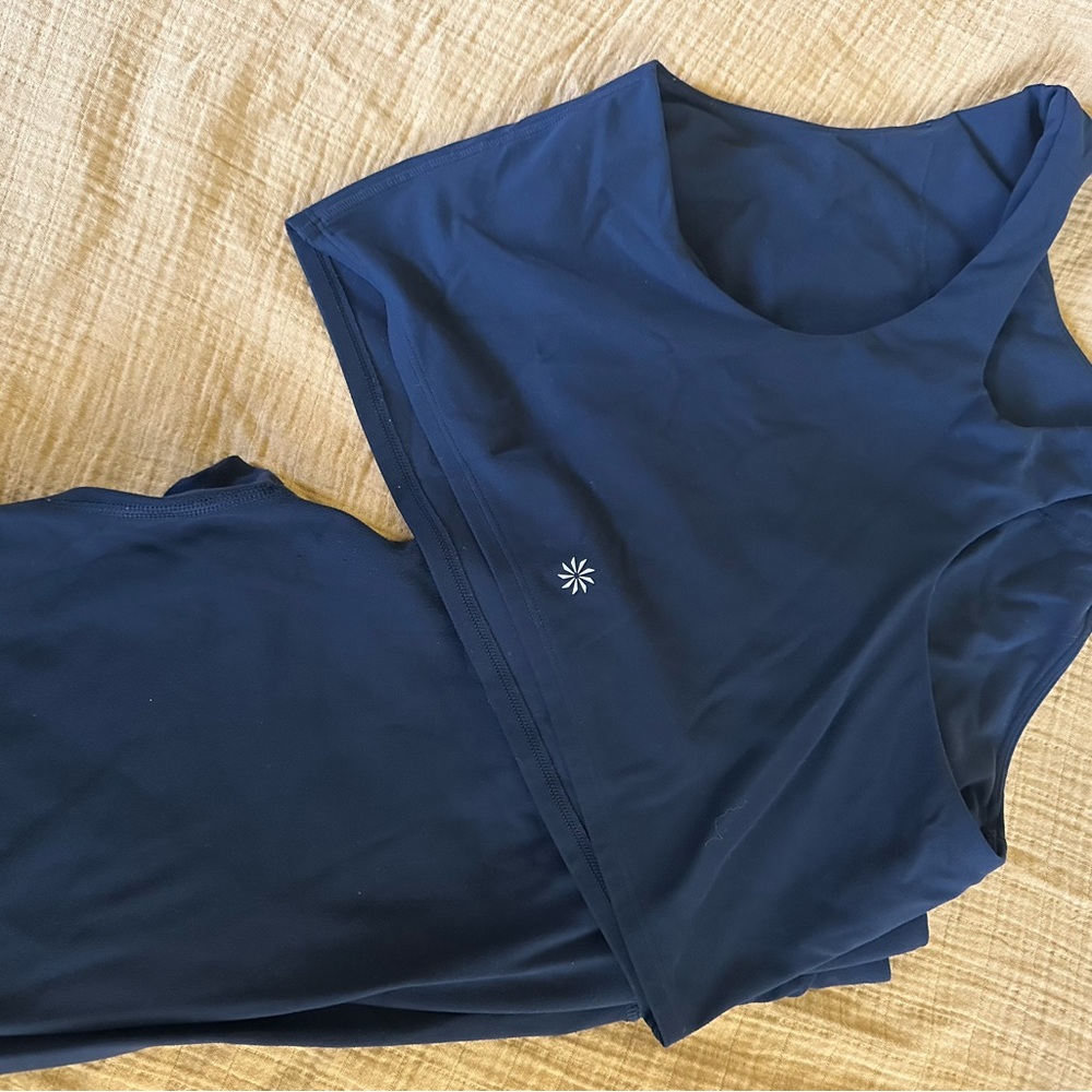 Athleta Navy Blue Longlinr Bra & Ultra High Elation Shorts Set